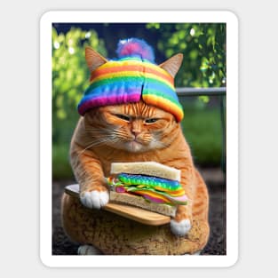 Orange Cat with Rainbow Hat Sticker